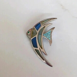 Silvertone colorful angelfish pin